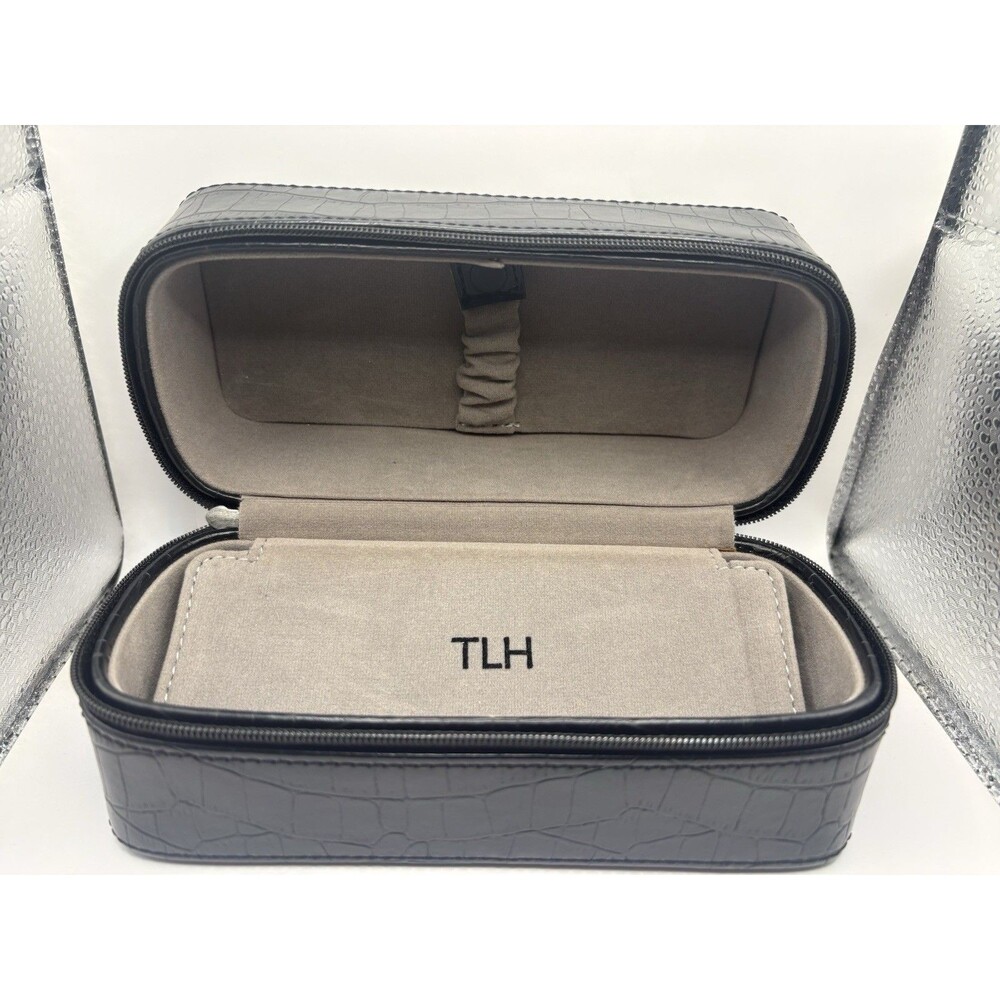 TLH Black Croc Sunglass Case • Zipper Hard Shell Eyewear Box Holder 6”